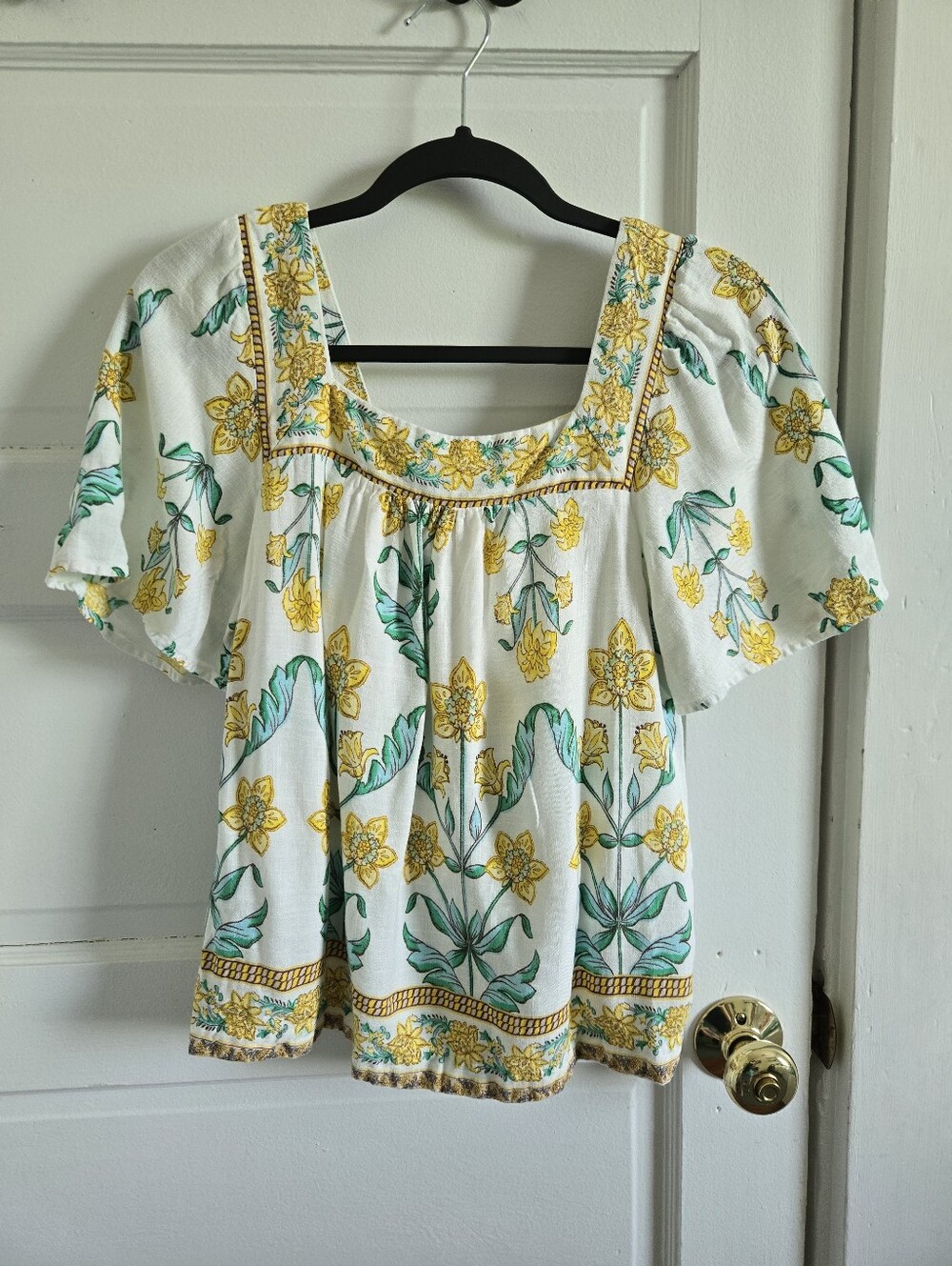 Draper James RSVP Womens floral square neck linen blend blouse size S